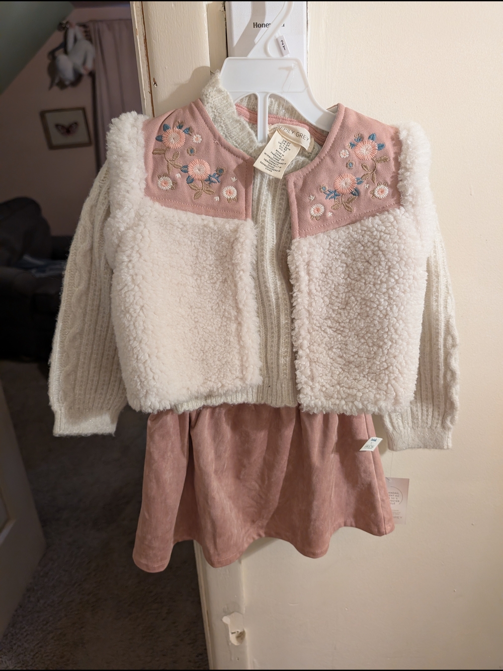 Cozy Cream And Pink Skirt, Sweater & Vest Set Toddler (2t)